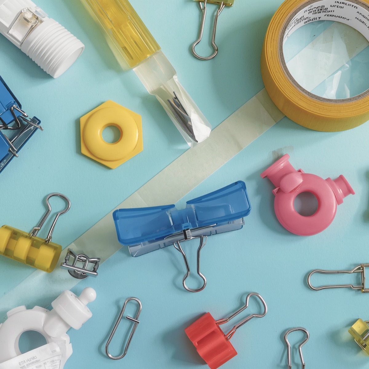 Office supplies flat lay
