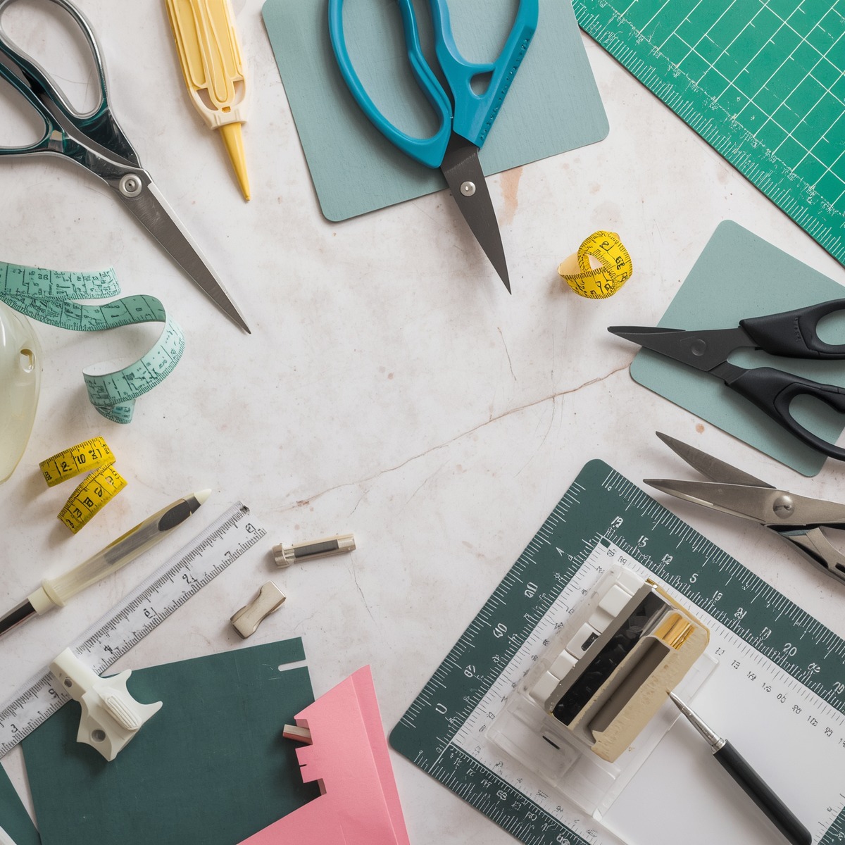 Scissors and measuring tools
